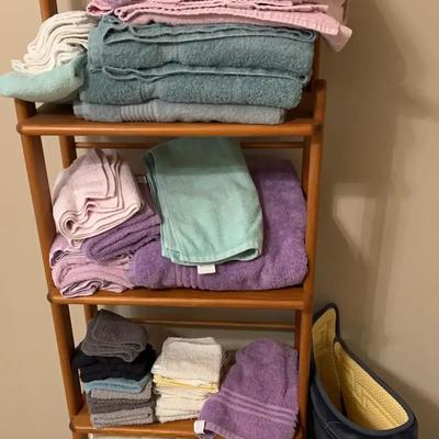 Wood Towel Tower with Colorful Towels
