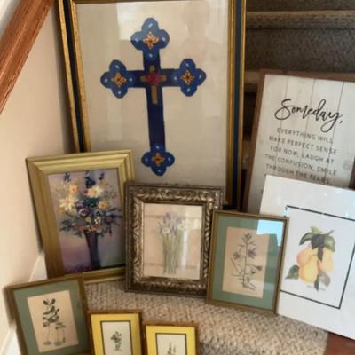 Framed Art Collection with Embroidered Cross & Floral Prints