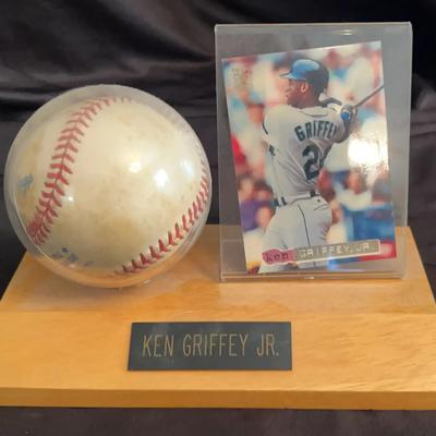 Ken Griffey Jr. Signed Baseball with Display Stand & Vintage Mariners Card