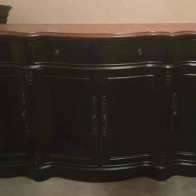 Elegant Serpentine Dark Wood Sideboard with Drawers & Cabinets