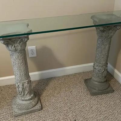 Glass Console Table with Sculpted Column Bases