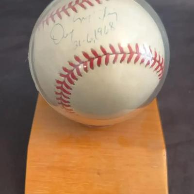Denny McLain Signed Baseball with “31–6, 1968” Inscription in Display Case