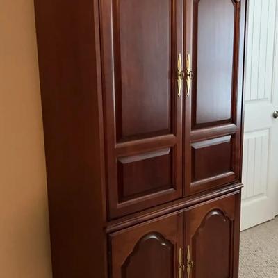 Traditional Wooden Entertainment Armoire with Upper Cabinet & Lower Storage