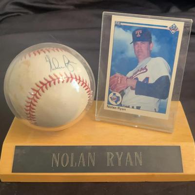 Nolan Ryan Signed Baseball with Display Stand & Matching Card
