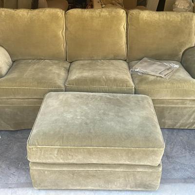 Sherrill Sage-Green Velvet Sofa with Matching Ottoman