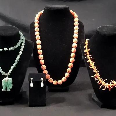 14K Earrings With Asian Beaded Necklaces 