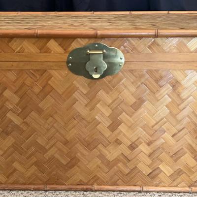 Wood & Rattan Chest with Bamboo Trim