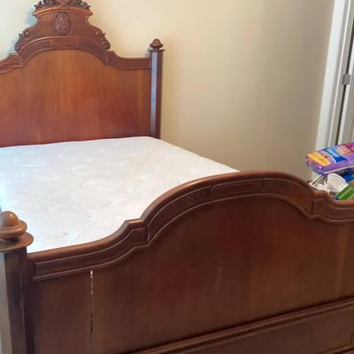 Walnut Wood Bed with Mattress & Boxspring