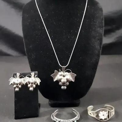 Sterling Necklace And Earring Set With Non-Magnetic Bracelets
