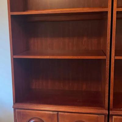 Medium Dark Wood Bookshelf with Lower Cabinet Storage