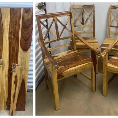 Acacia Wood Dining Table with Four Chairs, Featuring Rich Natural Grain