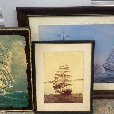 Sailship Wood Wall Art with Vintage Nautical Prints