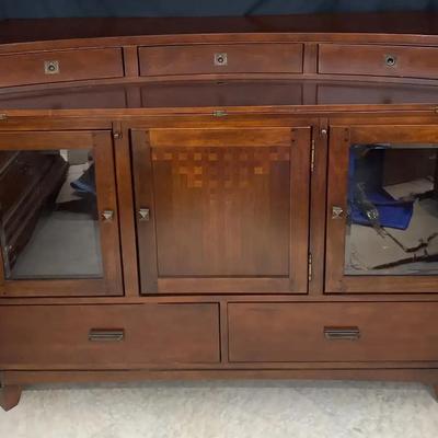 Dark Brown Wood Storage Cabinet with Glass Doors