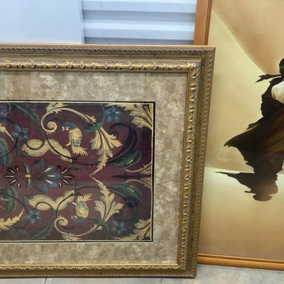 R. Casaro Human Silhouette Artwork & Kamelhair Ornate Floral Painting