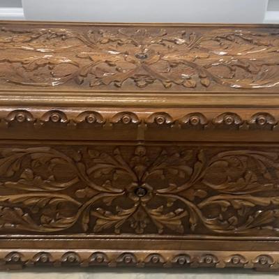 Solid Wood Hope Chest with Carved Details