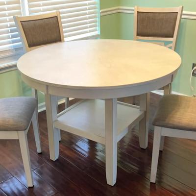 White Round Dining Table & 4 Upholstered Chairs