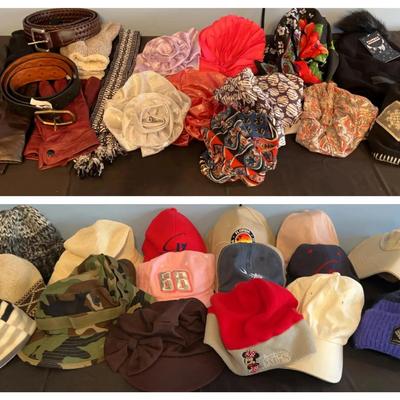 Collection of Baseball Caps, Women’s Hats, Gloves & Belts