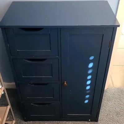 Navy Blue Storage Cabinet with Drawers & Door — 22"W x 12"D x 32"H