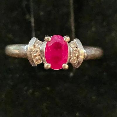 14K White Gold Ruby & Diamond Ring