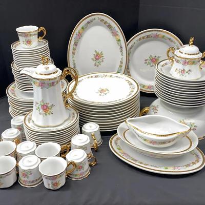 Royal Fine Porcelain Floral Dinnerware with Gold-Tone Accents