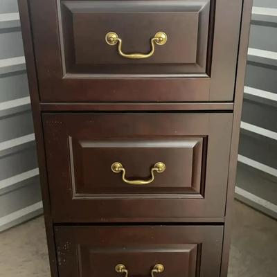 Wood Filing Cabinet with Brass Pulls