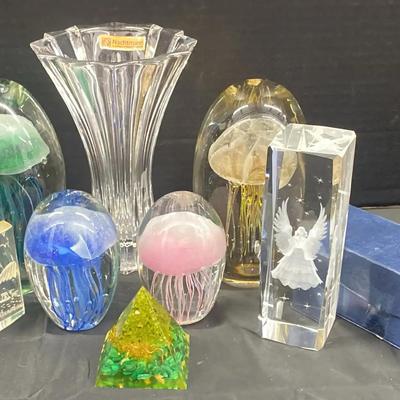 Collection of Hand-Blown Molten Glass Jellyfish & Decorative Crystal Pieces