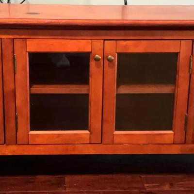 Mission-Style Wood Media Cabinet with Glass Doors & Interior Storage