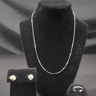 14K Gold Chain, Earrings And Ring