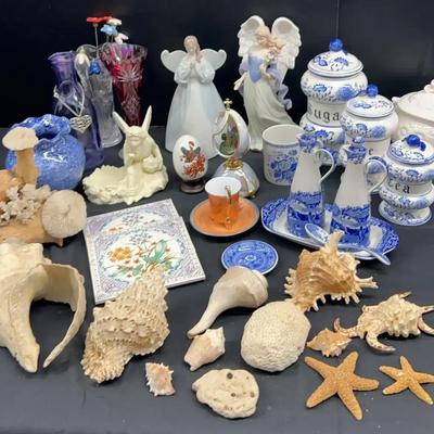 Blue & White Decor Featuring Lladro-Style Angels, Spode-Style Canisters & Coastal Accents