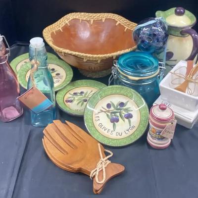 Collection of Italian-Designed Kitchenware with Plates, Pitcher & Storage Jars