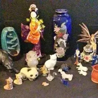 Eclectic Figurine Collection – Avon, Pewter Wizards, Agate Geodes & Wooden Elephant
