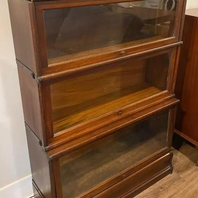 Vintage Barrister Bookcase with Glass Lift-Doors