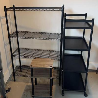 Garage Storage Shelving Featuring Wire Shelf, Rolling Shelf & Wood-Look Stand