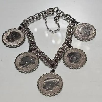 Sterling Silver Charm Bracelet with Sterling Silver Portrait Charms