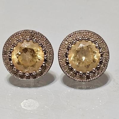 Lafonn Sterling Silver 925 Citrine Halo Earrings with Simulated Diamond Accents