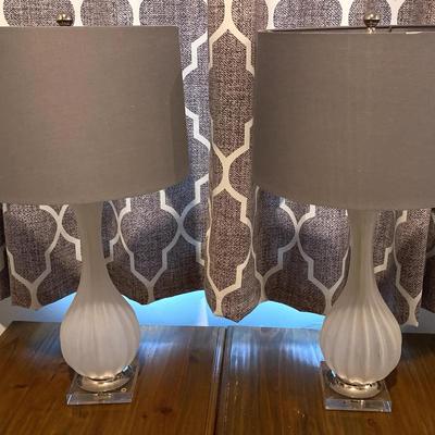 Glass Base Table Lamps with Grey Shades