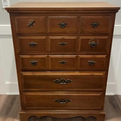 Wood Chest of Drawers with Brass-Tone Hardware