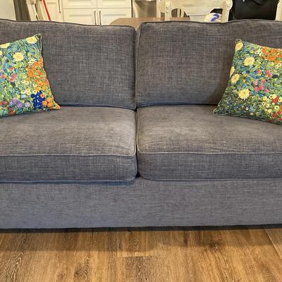 Haverty Furniture Blue Sofa with Accent Pillows