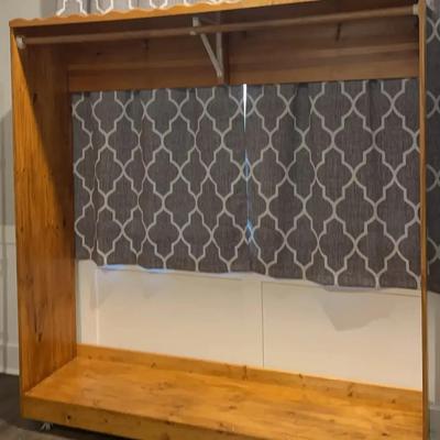 Large Wooden Clothes Hanging Unit on Wheels