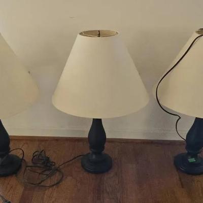 Black, Wood Lamps Set of 3