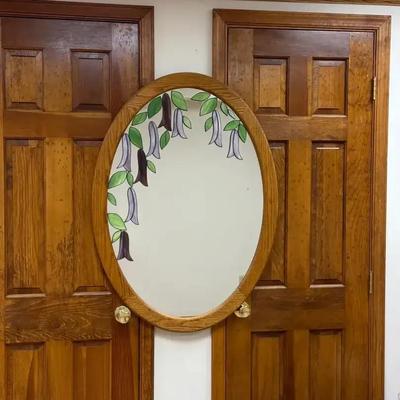 Oval Mirror With Stain Glass Flowers