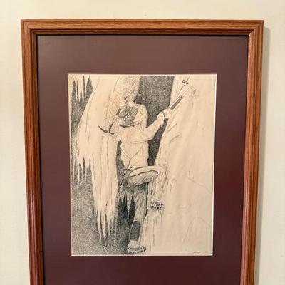 Original Graphite Drawing of A Ice Climber - Signed Jo ward 1993