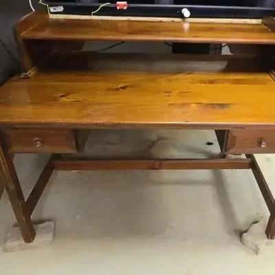 Two-Tier Computer Desk With Drawers - Pine