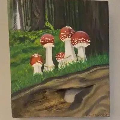 Original Art On Mushrooms Pained On Wood Signed By Cherri Miele 2015 