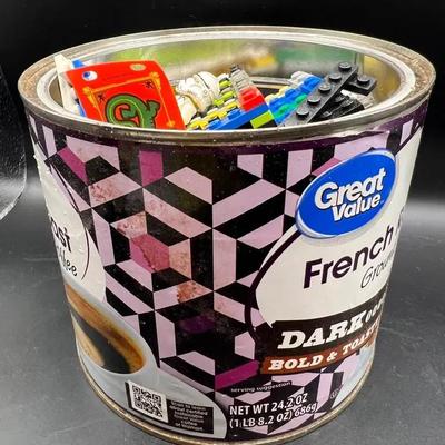 Large Coffee Can full of LEGOs & LEGO Figures