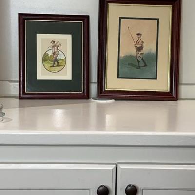 Framed Vintage Style Watercolor Golf Painting And Print Pair