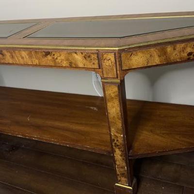 1970s MCM Burlwood Veneer Parsons Console Table
