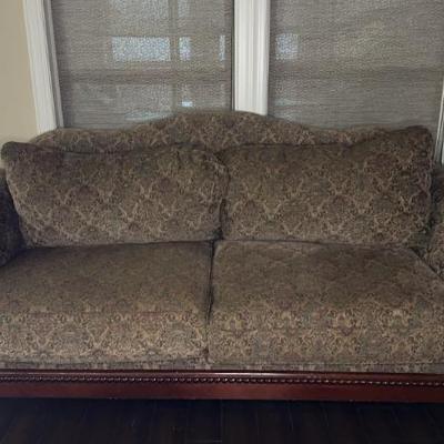 Bordeaux Style Sofa With Cherry Wood Trim/Legs And Tapestry Upholstery