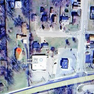 High altitude aerial view of the property