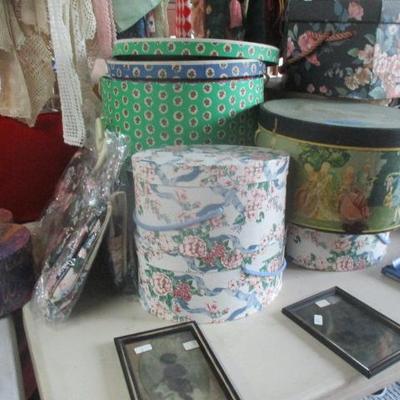 tons of hat boxes-- different eras and designs  $5.00 each